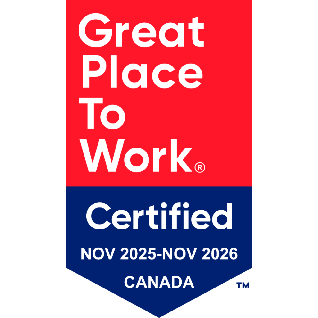 Red box with blue arrow Great Place to Work Canada Award