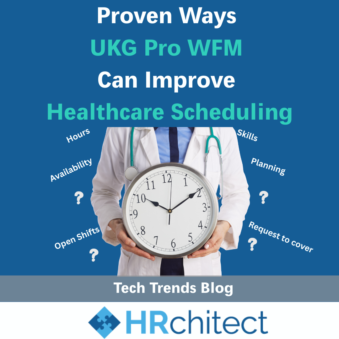 Healthcare Scheduling Image The torso of a medical person in a lab coat and stethescope holding a large clock
